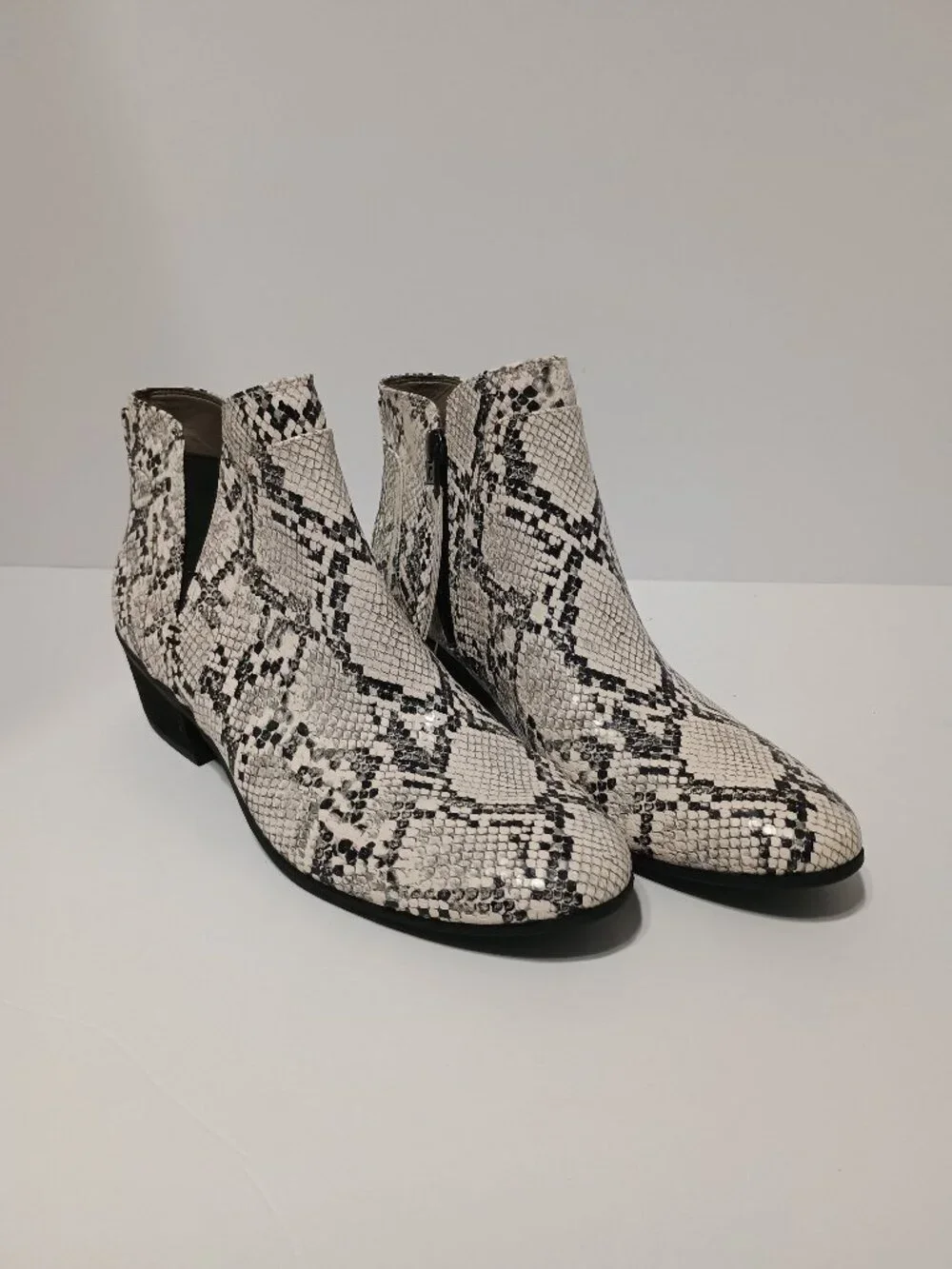 Circus by Sam Edelman Snake Print Western Ankle Booties Side Zip Block Heel